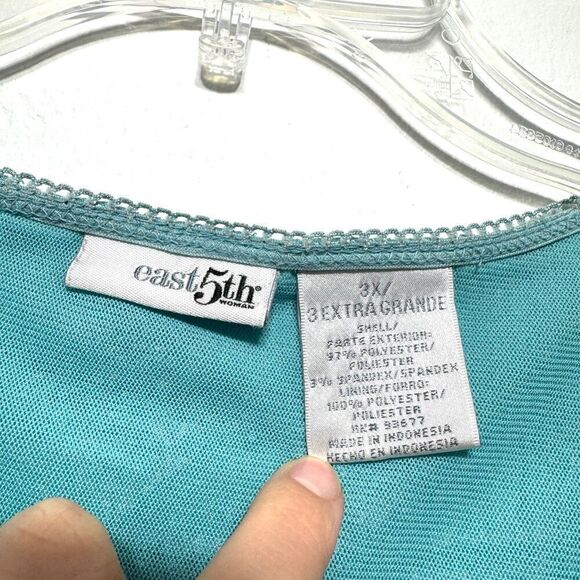 East 5th Teal Blue Textured Blouse Top Short Sleeves Stretch Womens Plus sz 3X - Picture 2 of 5